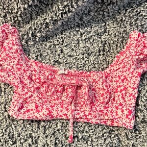 Garage Pink and White Floral Crop Top
